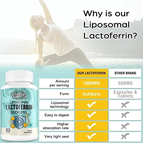 Pepeior Liposomal Bovine Lactoferrin 1000 mg | Higher Absorption for Iron & Immunity (100-120c) thumbnail 6