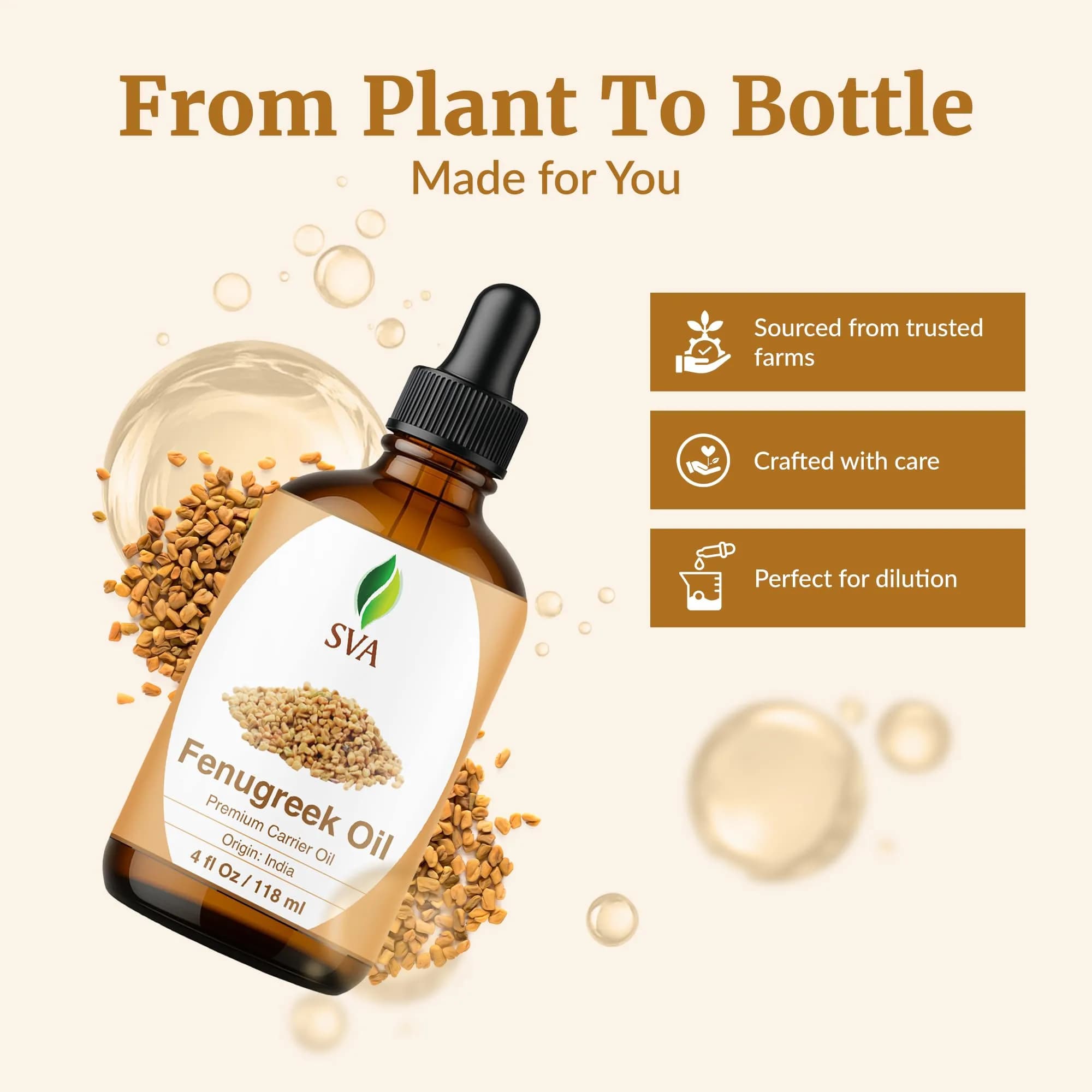 SVA ORGANICS Fenugreek Carrier Oil 4 Fl Oz (118 mL) - Pure & Natural - view 4