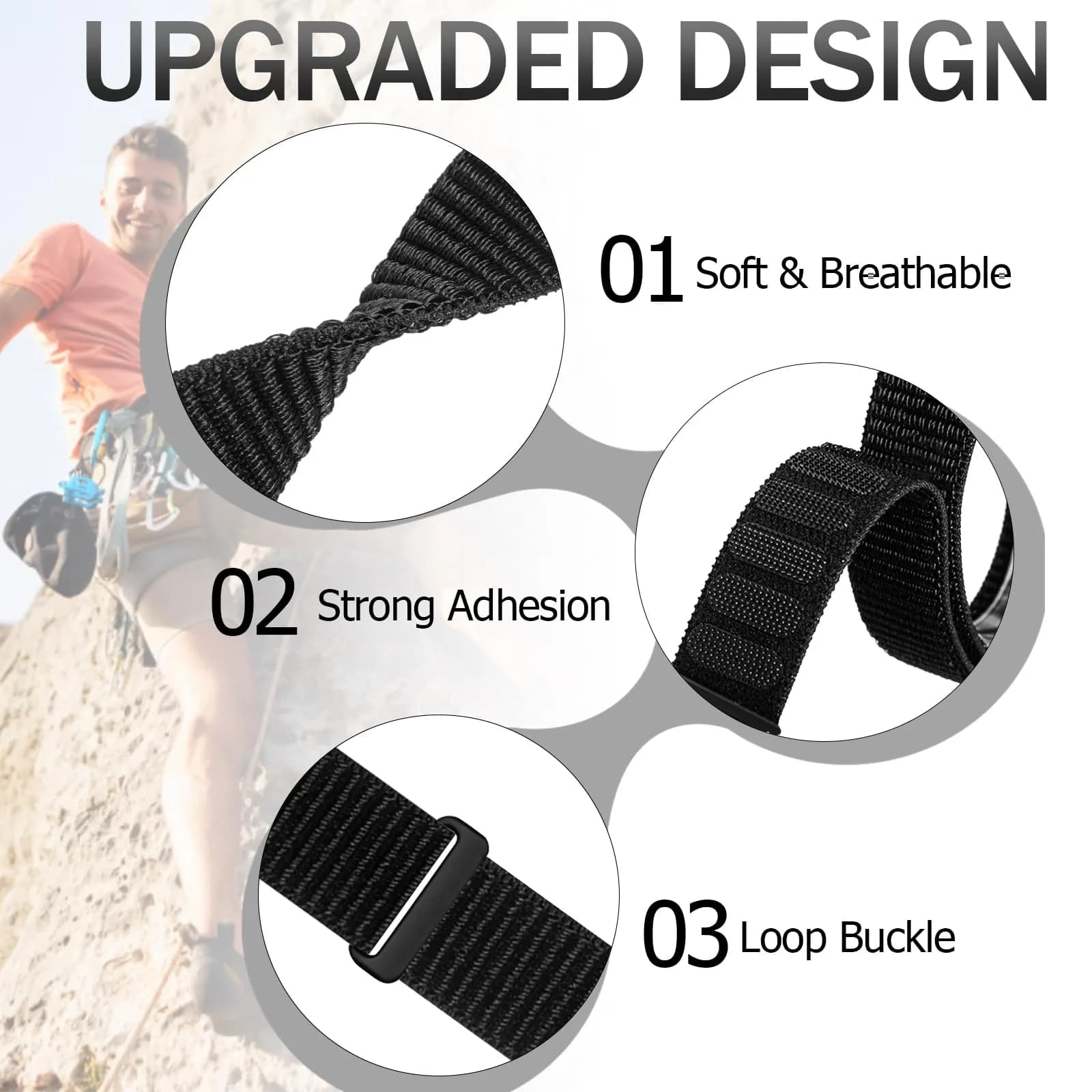 Keepamor Ankle/Arm Band for Apple Watch, Breathable Nylon Sport Loop | Fits 19-42 cm (7.5-16.5 in) Ankle or Arm - view 2