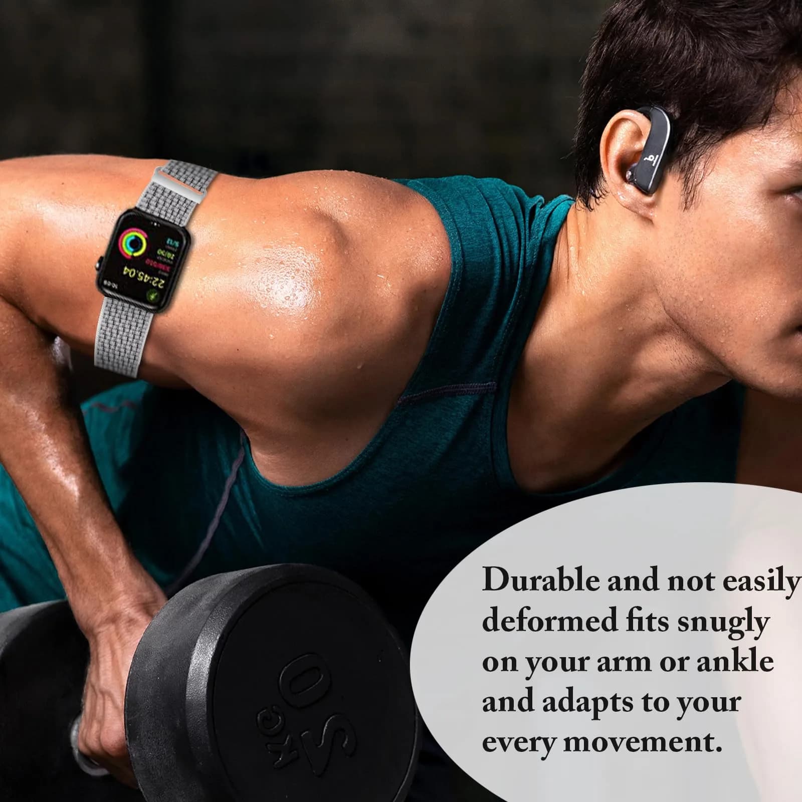 Keepamor Sport Ankle/Arm Band Compatible with Apple Watch 49/46/45/44/42/41/40/38mm, 19-41cm (7.5-16.5") | Breathable Nylon with Hook-and-Loop Fastener - view 3