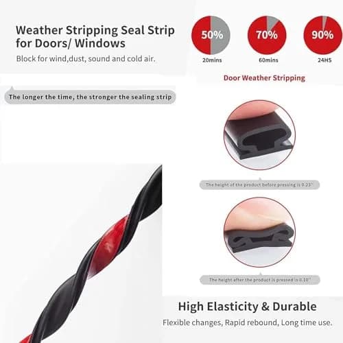 pundin D Shape Black Rubber Weather Stripping Seal 40ft (12.2m) | Blocks Drafts, Noise, and Dust thumbnail 5