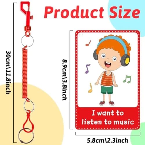 ZOIIWA Autism Communication Cards for Speech Delay, Special Needs Visual Aid Language Learning Cue Cards, 40 Cards with Ring & Retractable Rope thumbnail 2