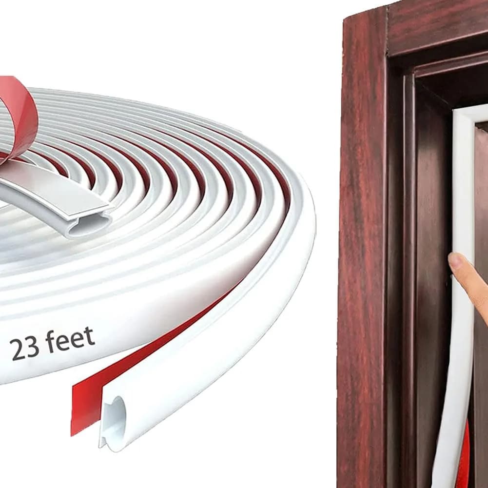 pundin White D-Shape Weather Stripping Seal 7m (23ft) | Blocks Drafts, Noise, and Dust — White