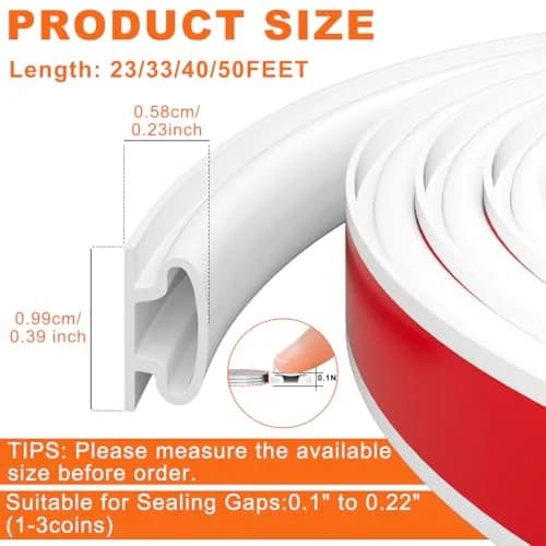 pundin White D Shape Weather Stripping Seal Strip 12.2m (40 Feet) | Blocks Drafts, Noise, and Dust thumbnail 3