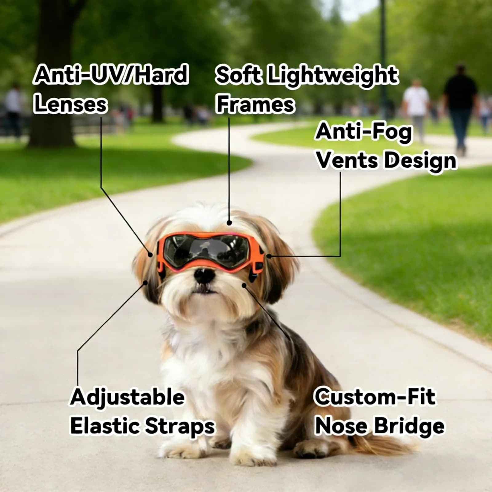 Enjoying Cool Orange Dog Goggles for Small Breeds with UV Protection - view 3