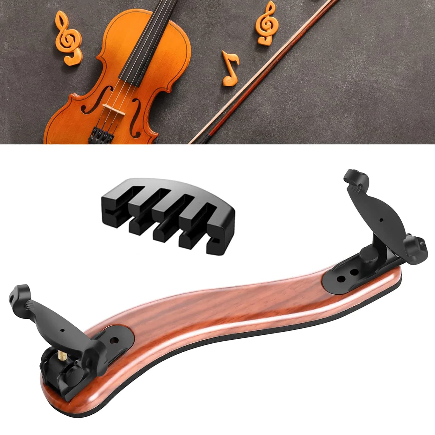 SUEWIO Violin Shoulder Rest for 4/4 and 3/4 Size, Imitation Wood Grain with EVA Foam Pad & Adjustable Feet | Lightweight & Secure Grip
