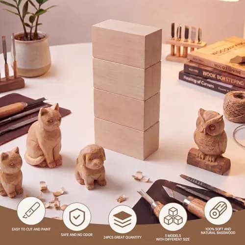 PONGJA Basswood Carving Blocks 15.24 x 7.62 x 7.62 cm (6 x 3 x 3 inches) | Soft Wood for Beginners & DIY Crafts thumbnail 4