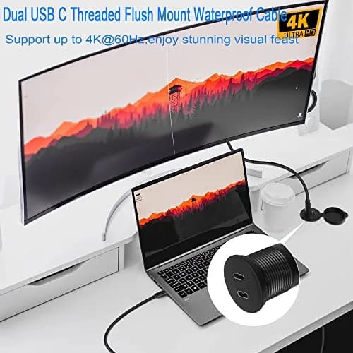 QIANRENON Dual USB C Threaded Flush Mount Waterproof Cable 1m (3.3ft) | 10Gbps Data & 4K Video Support thumbnail 4