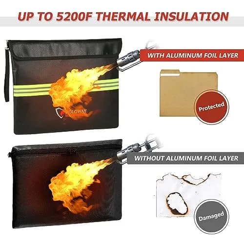 ROLOWAY Fireproof Document Bag (14 x 11 inch) with 5200℉ Aluminum Foil Layer | Fireproof & Water-Resistant thumbnail 3