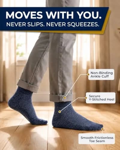Pembrook Diabetic Socks for Men & Women - 6 Pairs Quarter Length, Medium | Unrestricted Foot Comfort & Breathable thumbnail 3