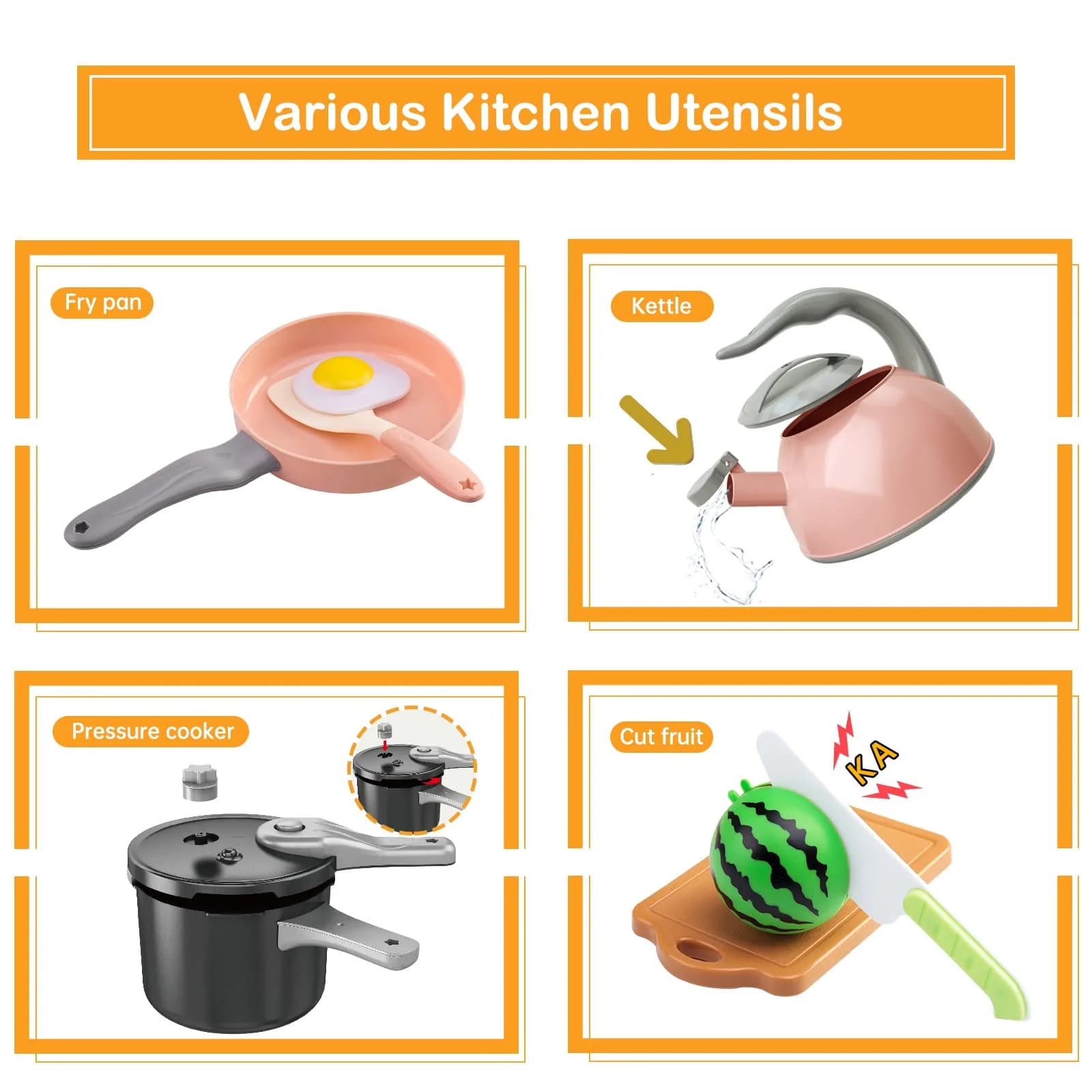 Funpynani Pink 130Pcs Pretend Play Kitchen Playset | Realistic Cutting Food, Utensils & Shopping Basket - view 4