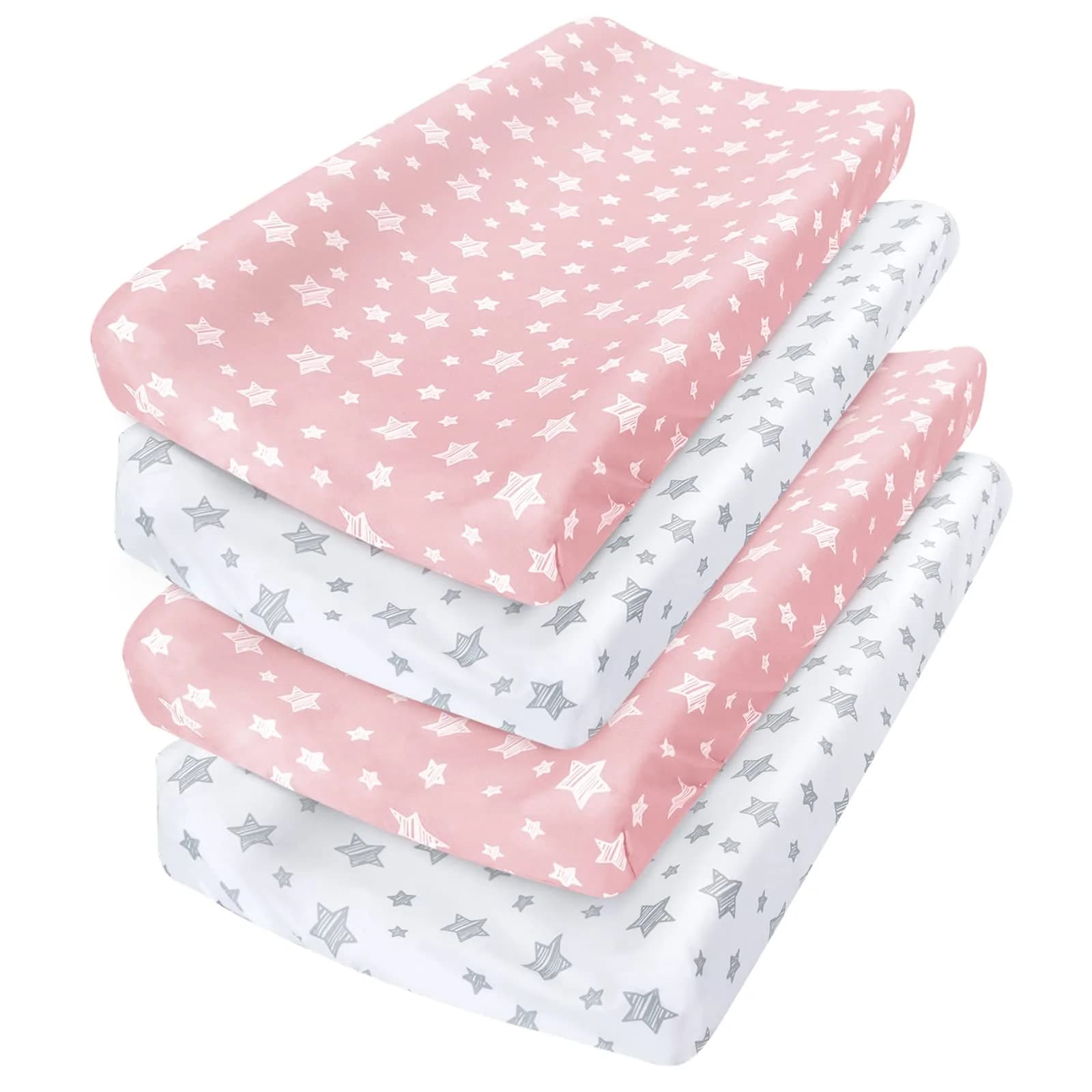 Moonsea Changing Pad Cover for Girls, Soft Unisex Diaper Change Table Sheets 4-Pack | Fits 32"x16" Contoured Pads - main product image