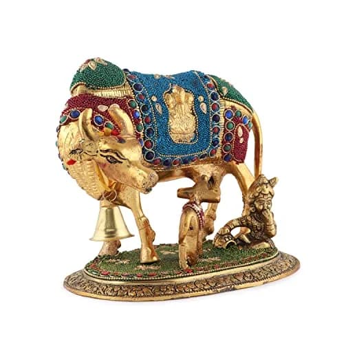 Kalakriti Metal Kamdhenu Cow and Calf Idol 1 kg | Religious Decor for Pooja Room & Living thumbnail 6