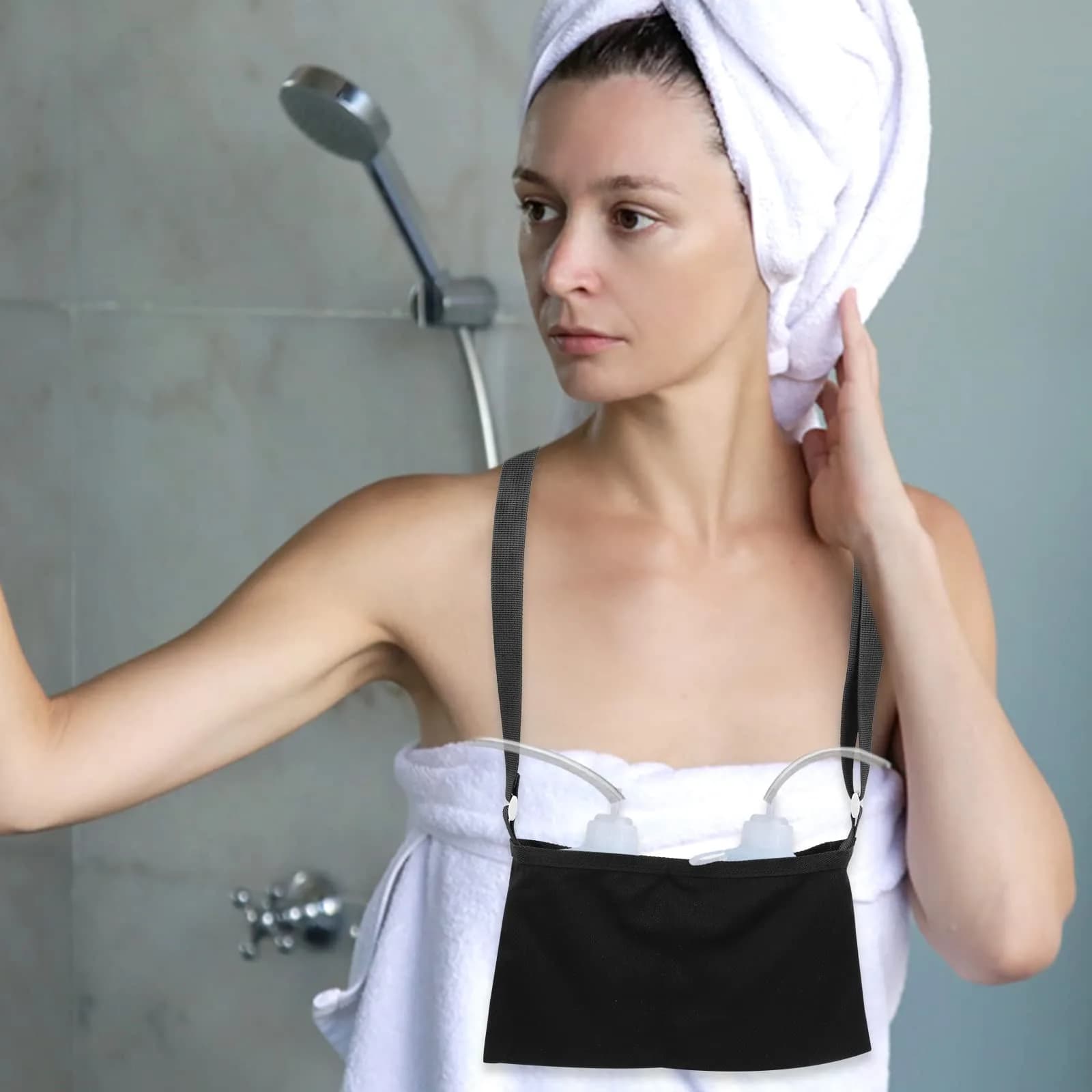 Thinp Mastectomy Drain Holder & Shower Bag Set | Adjustable Black Cloth for Post Surgery Recovery (2-Piece Set) - view 5
