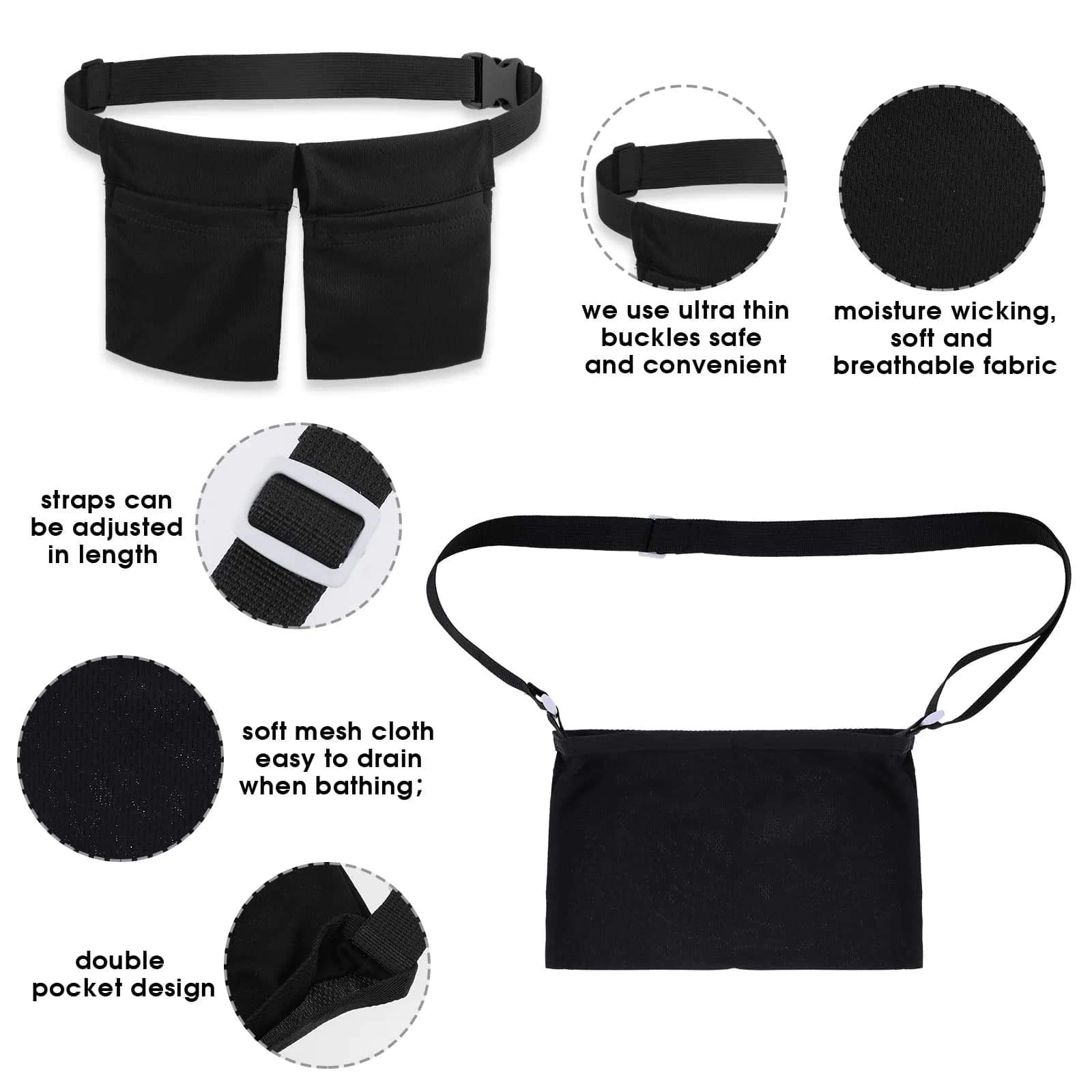 Thinp Mastectomy Drain Holder & Shower Bag Set | Adjustable Black Cloth for Post Surgery Recovery (2-Piece Set) - view 3