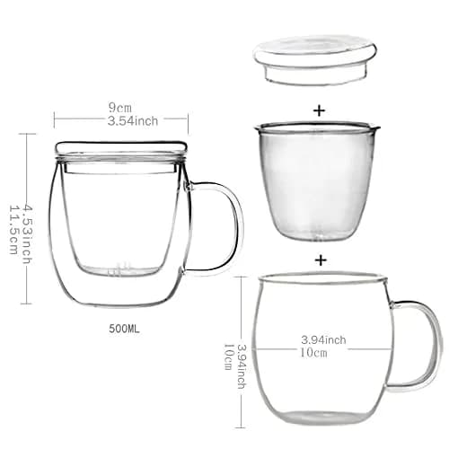 Bunhut Glass Tea Cup with Infuser and Lid | 17 oz Clear Borosilicate Mug for Hot & Cold Beverages thumbnail 2