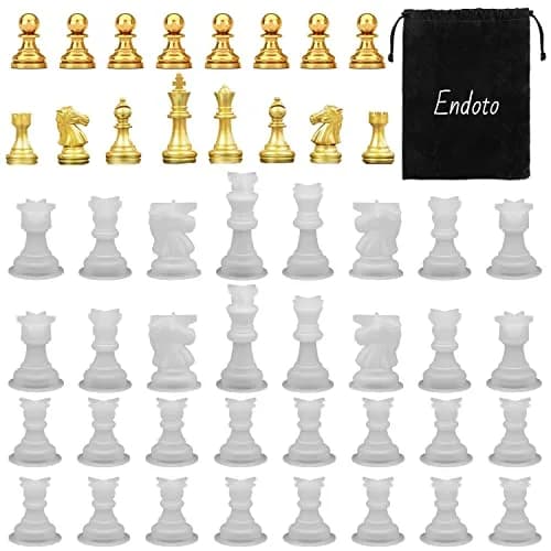 Endoto 3D Chess Piece Resin Mold Set, 32 Pieces Full Size Silicone Casting Kit | For Epoxy Resin & Home Decor thumbnail 1