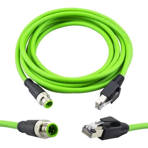 Lonlonty M12 4 Pin D-Code Male to RJ45 Male Shielded Cable Assembly, Cat5e 26 AWG 3.05m (10Ft) | Industrial Ethernet Patch Cord thumbnail 1