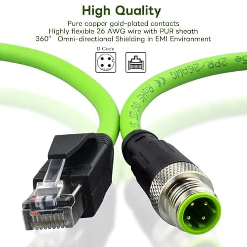 Lonlonty M12 4 Pin D-Code Male to RJ45 Male Shielded Cable Assembly, Cat5e 26 AWG 3.05m (10Ft) | Industrial Ethernet Patch Cord thumbnail 3
