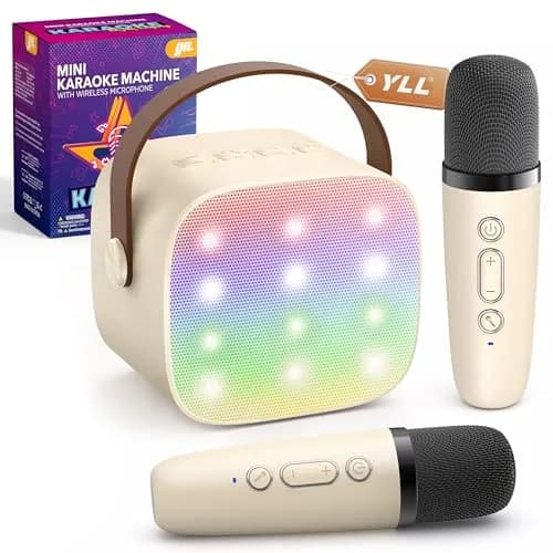 YLL Mini Karaoke Machine with 2 Wireless Microphones, Bluetooth Speaker for Kids & Adults (Cream) - main product image