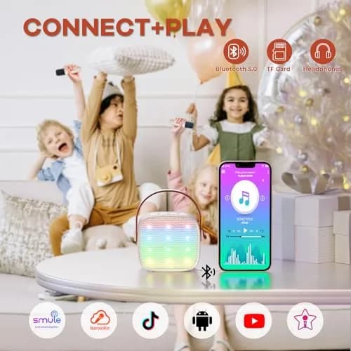 YLL Mini Karaoke Machine with 2 Wireless Microphones, Bluetooth Speaker for Kids & Adults (Cream) thumbnail 4