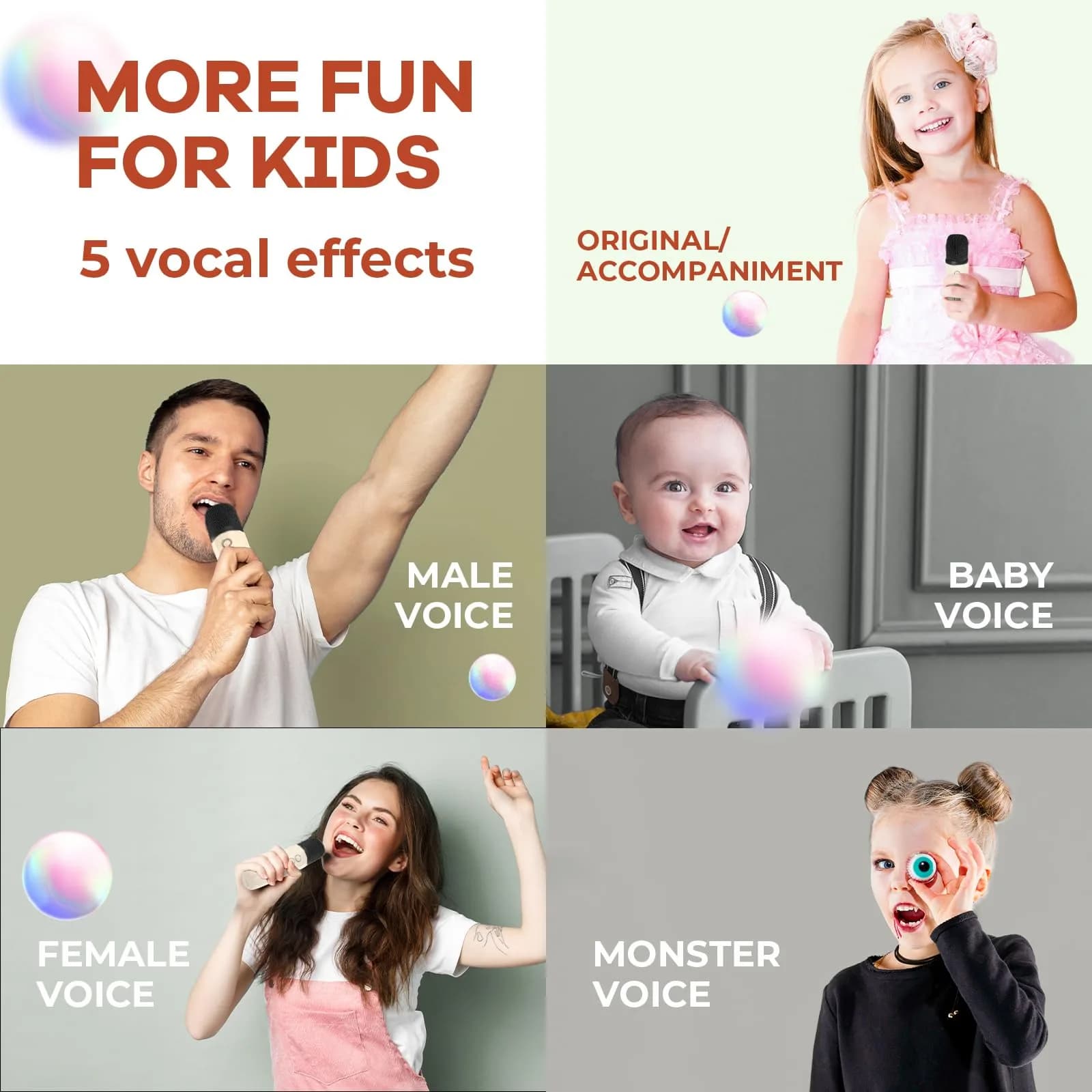 YLL Mini Karaoke Machine with 2 Wireless Microphones, Bluetooth Speaker for Kids & Adults (Cream) - view 4