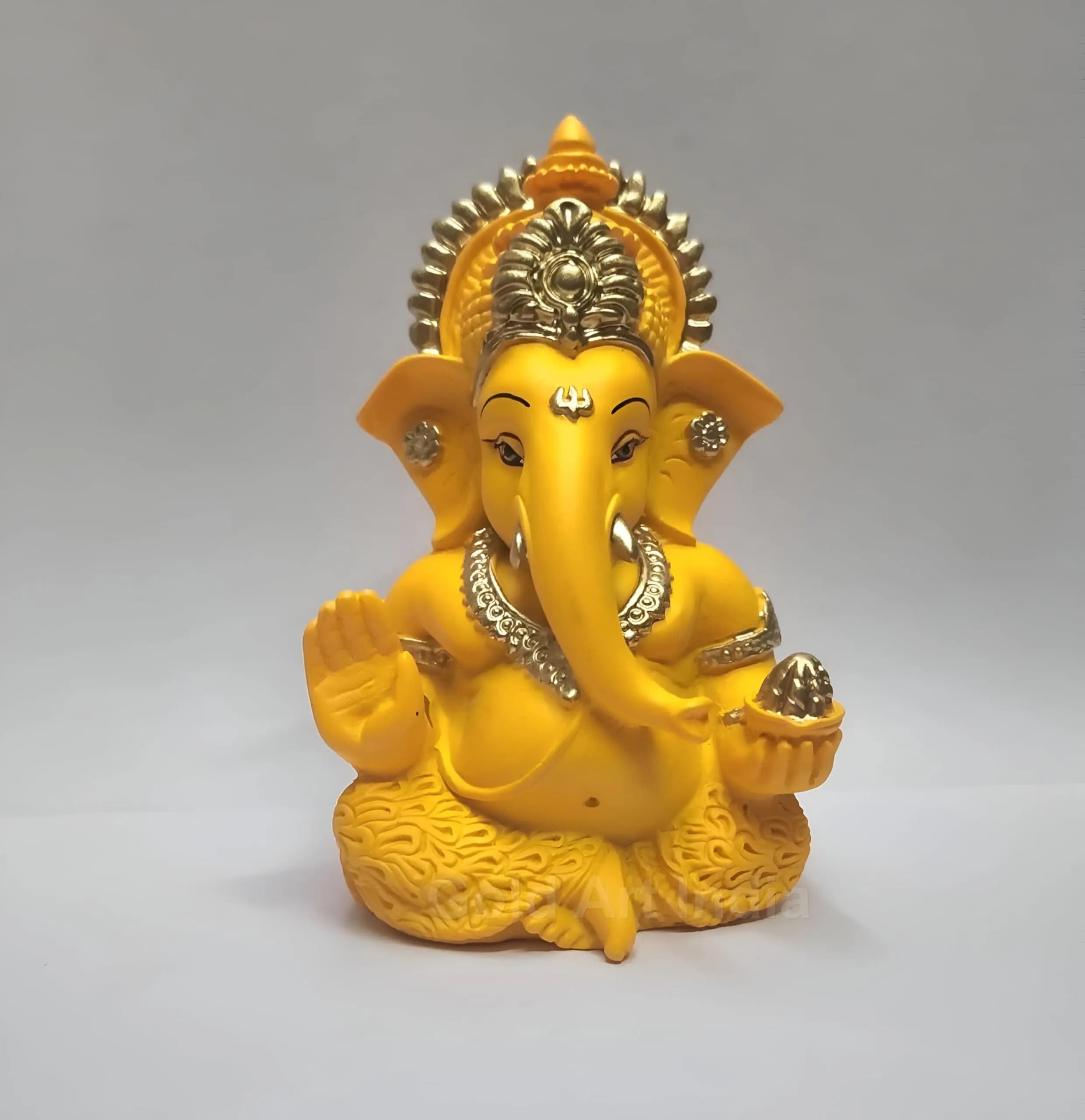Gold Art India Mango Terracotta Ganesha Idol 8.9 cm (3.5 Inches) | Perfect for Car Dashboard & Home Decor - main product image