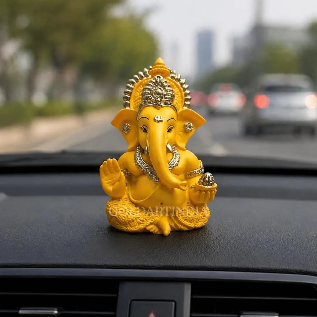 Gold Art India Mango Terracotta Ganesha Idol 8.9 cm (3.5 Inches) | Perfect for Car Dashboard & Home Decor - view 5
