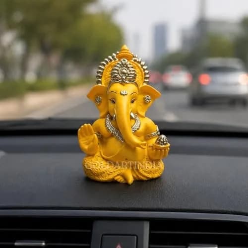 Gold Art India Mango Terracotta Ganesha Idol 8.9 cm (3.5 Inches) | Perfect for Car Dashboard & Home Decor thumbnail 5