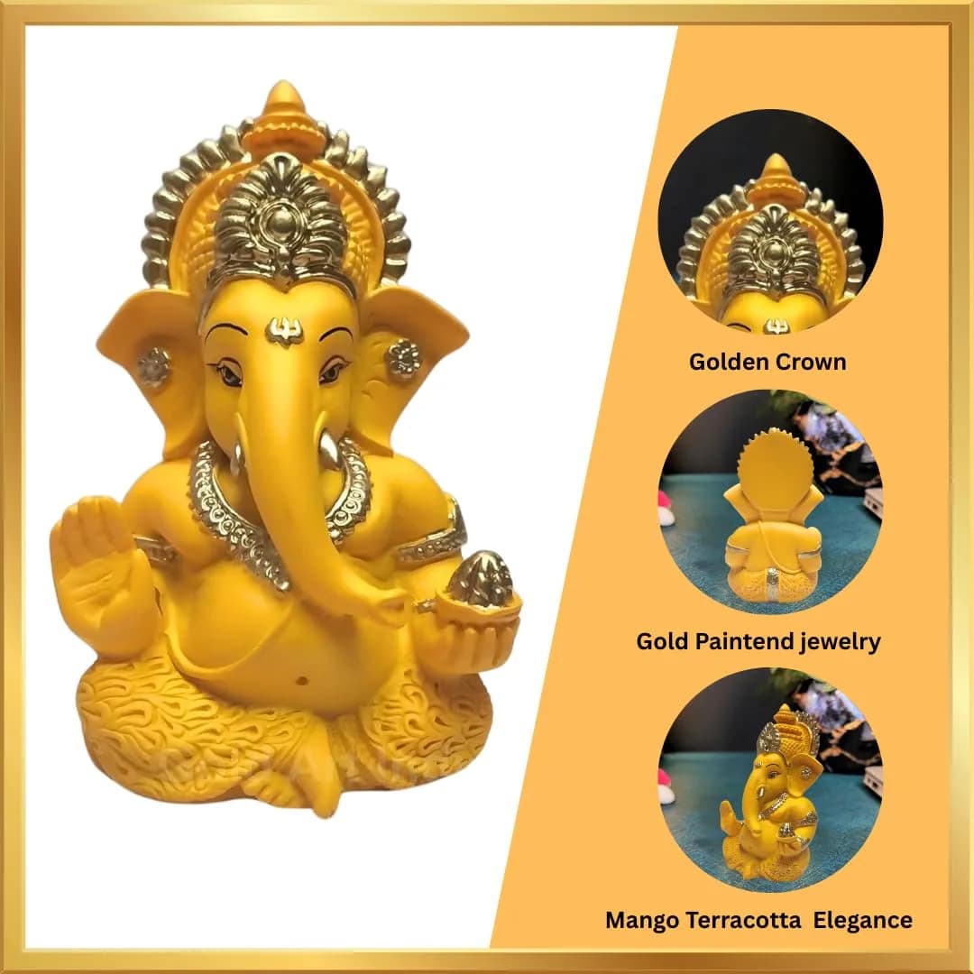 Gold Art India Mango Terracotta Ganesha Idol 8.9 cm (3.5 Inches) | Perfect for Car Dashboard & Home Decor - view 6