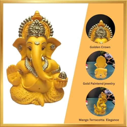 Gold Art India Mango Terracotta Ganesha Idol 8.9 cm (3.5 Inches) | Perfect for Car Dashboard & Home Decor thumbnail 6