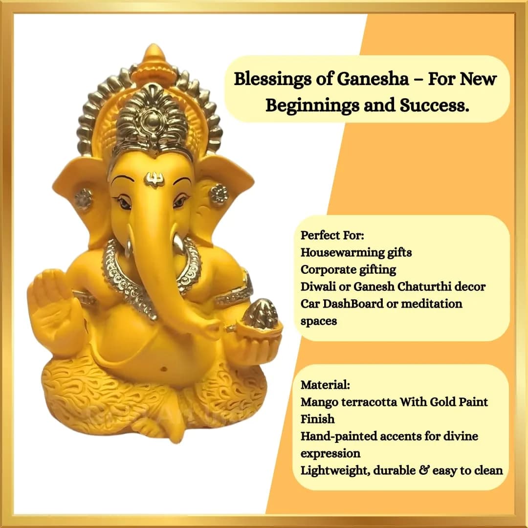 Gold Art India Mango Terracotta Ganesha Idol 8.9 cm (3.5 Inches) | Perfect for Car Dashboard & Home Decor - view 7