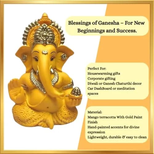 Gold Art India Mango Terracotta Ganesha Idol 8.9 cm (3.5 Inches) | Perfect for Car Dashboard & Home Decor thumbnail 7
