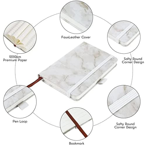 Animusphere Marble Pocket Notebook Set 200 Pages (10.2 x 14.5 cm / 4 x 5.7 inches) | Soft Leather Cover, Pen Holder, Page Marker thumbnail 7