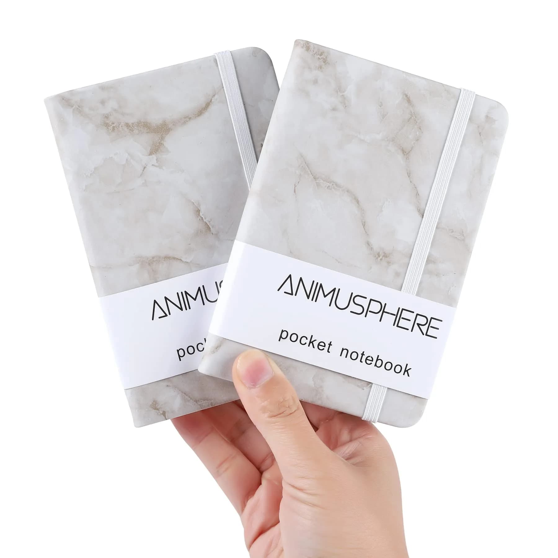 Animusphere Green 2Pack Pocket Notebook Small Notebook Journal Notebook 4 inches x 5.7 inches 200 Pages Leather Cover With Pen Holder Page Marker Ribbons — Marble