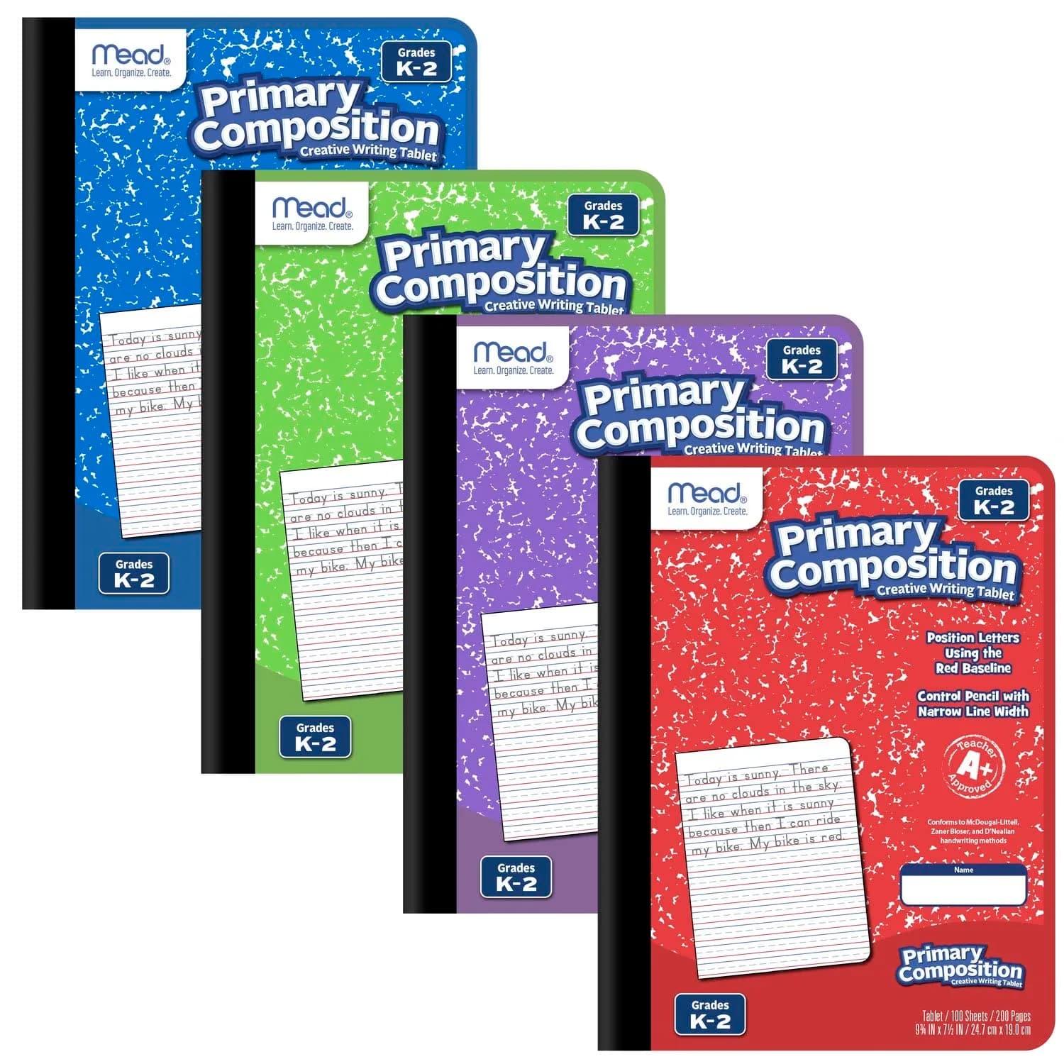 Mead Primary Composition Book 4 Pack | Grades K-2, 7-1/2" x 9-3/4" | Assorted Colors