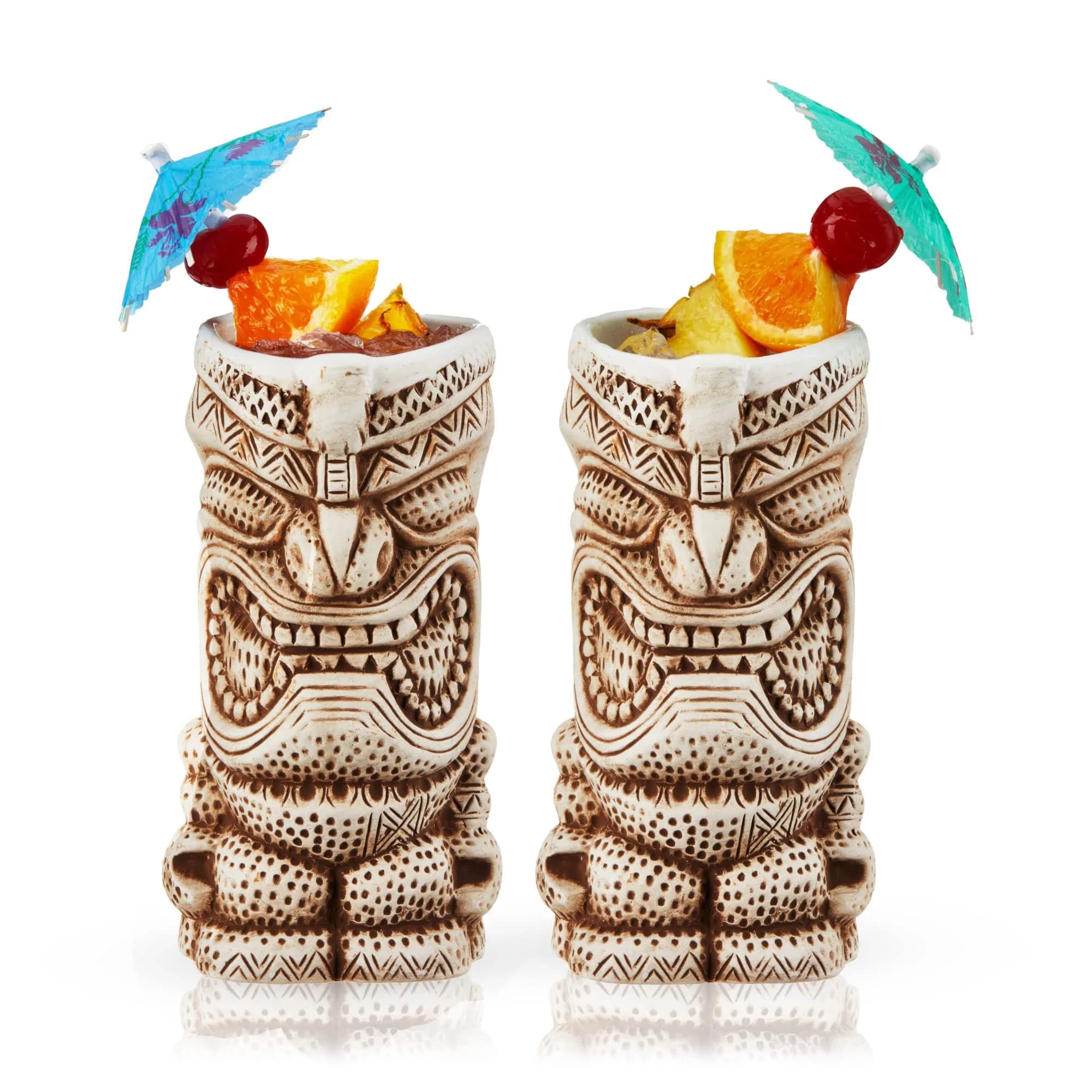 Viski High Tide Tiki Mugs - Hand Painted Ceramic Tiki Glasses for Cocktails - Tiki Barware 14.5oz Set of 2 White thumbnail 7