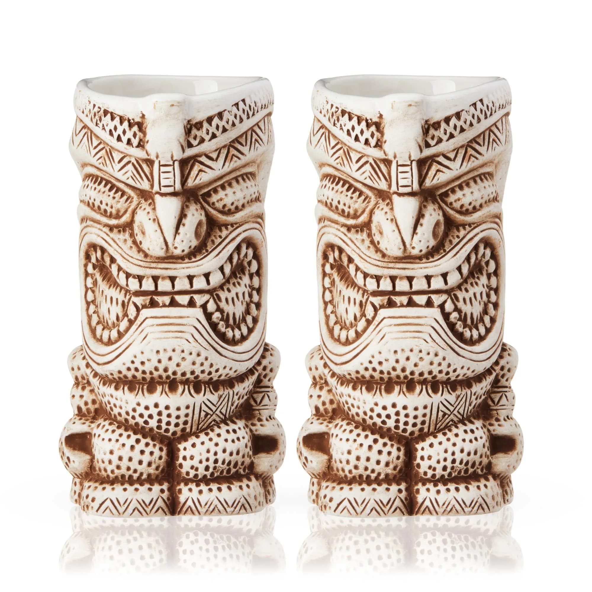 Viski High Tide Tiki Mugs - Hand Painted Ceramic Tiki Glasses for Cocktails - Tiki Barware 14.5oz Set of 2 White thumbnail 8