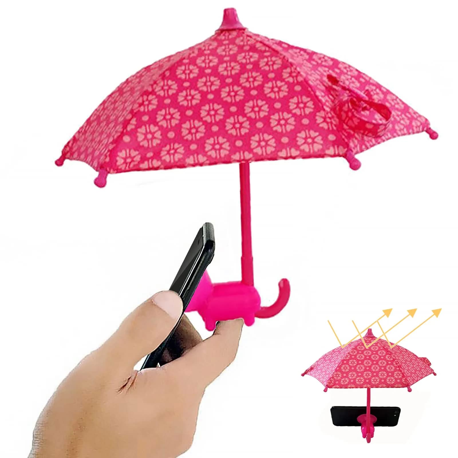 BEITESTAR Phone Umbrella for Sun | Cute Sun Shade & Phone Stand, 4-10” Smartphones, Silicone, Foldable — Rose Red