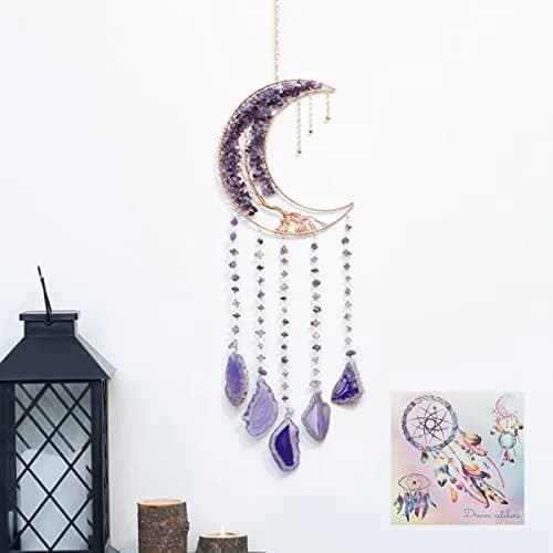 Dreamsum Moon Dream Catcher Tree of Life with Agate Stone Wall Hanging Decor | Handmade Boho Wall Art thumbnail 1