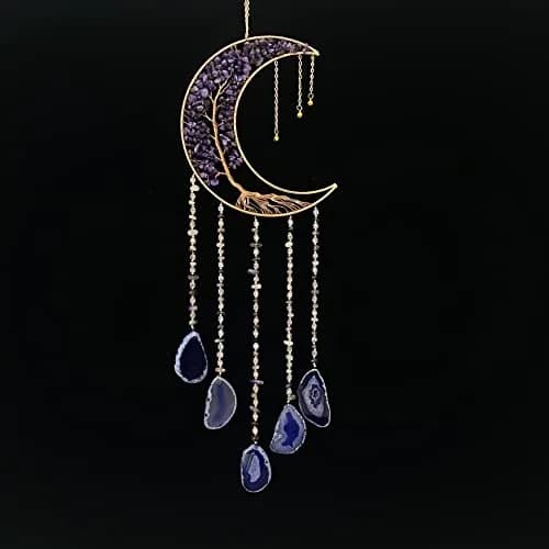 Dreamsum Moon Dream Catcher Tree of Life with Agate Stone Wall Hanging Decor | Handmade Boho Wall Art thumbnail 4