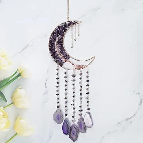 Dreamsum Moon Dream Catcher Tree of Life with Agate Stone Wall Hanging Decor | Handmade Boho Wall Art thumbnail 5