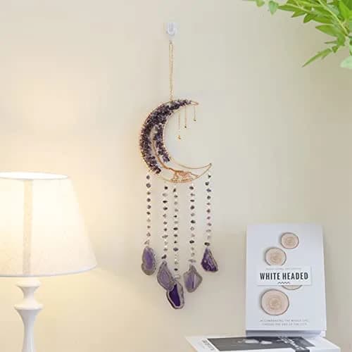 Dreamsum Moon Dream Catcher Tree of Life with Agate Stone Wall Hanging Decor | Handmade Boho Wall Art thumbnail 6