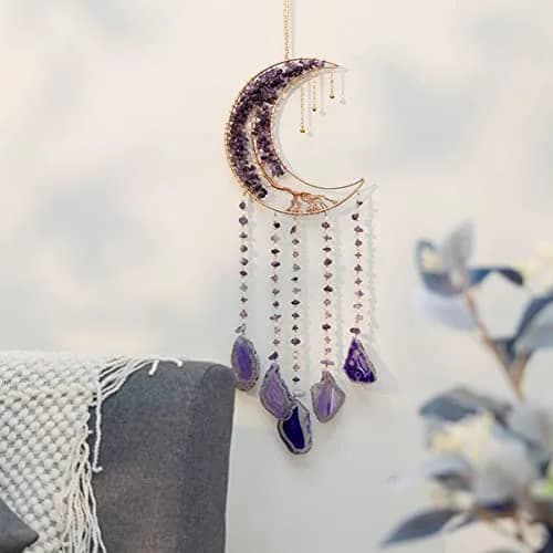 Dreamsum Moon Dream Catcher Tree of Life with Agate Stone Wall Hanging Decor | Handmade Boho Wall Art thumbnail 7