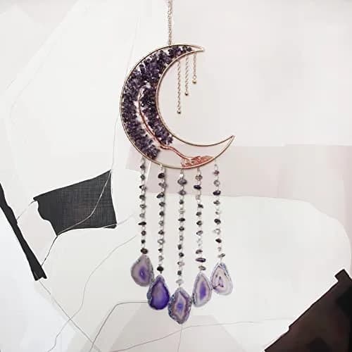 Dreamsum Moon Dream Catcher Tree of Life with Agate Stone Wall Hanging Decor | Handmade Boho Wall Art thumbnail 8