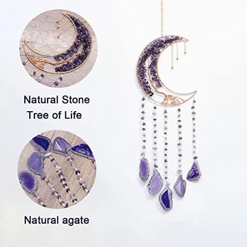 Dreamsum Moon Dream Catcher Tree of Life with Agate Stone Wall Hanging Decor | Handmade Boho Wall Art thumbnail 2