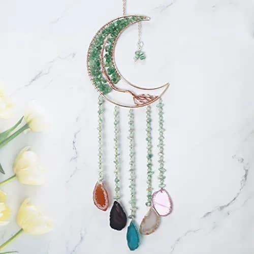 Dreamsum Green Agate Dream Catcher with Crystal Tree of Life | Handmade Home Decor (55CM x 16CM) thumbnail 7