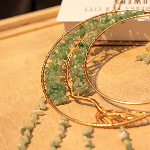Dreamsum Green Agate Dream Catcher with Crystal Tree of Life | Handmade Home Decor (55CM x 16CM) thumbnail 9