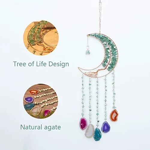 Dreamsum Green Agate Dream Catcher with Crystal Tree of Life | Handmade Home Decor (55CM x 16CM) thumbnail 2
