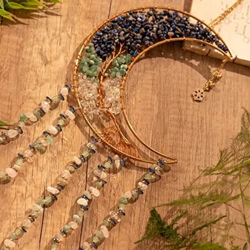 Dreamsum Handmade Dream Catcher Moon Decor with Tree of Life and Agate Pendant | Boho Wall Hanging with Rainbow Reflection thumbnail 8